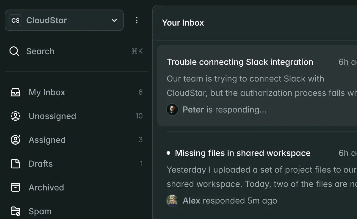 Support inbox interface